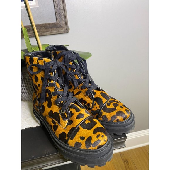 SCHUTZ Maylova Leopard Suede Combat Booties - Picture 8 of 12